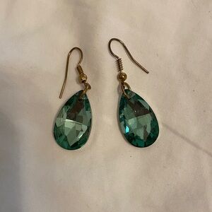 Gold Hook Emerald Teardrop Crystal Earrings - Women Jewelry